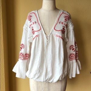 Free People boho embroidered top